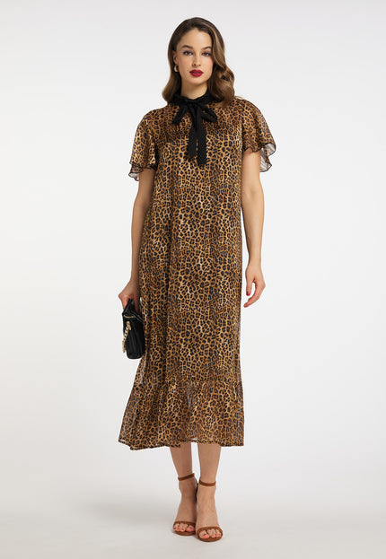 Faina Women's Midi Dress With Leopard Print