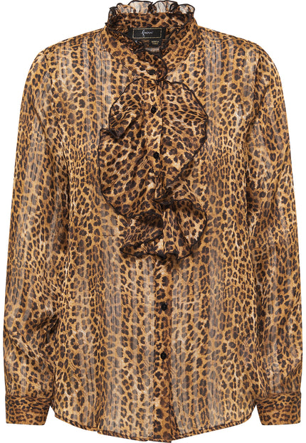 Faina Women's Ruffled Blouse With Leopard Print