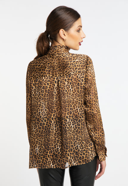 Faina Women's Ruffled Blouse With Leopard Print