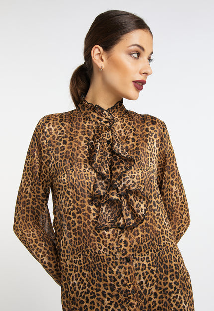 Faina Women's Ruffled Blouse With Leopard Print