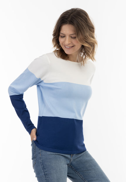 Usha blue label Women's Fine Knit Sweater With Block Stripes