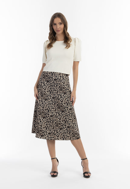 Faina Women's Midi Skirt With Leopard Print