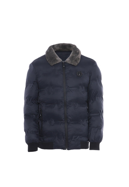 Rovic Men's Quilted Jacket With Faux Fur Collar