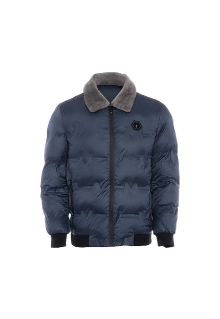 Mozzaar Men's Quilted Jacket With Faux Fur Collar