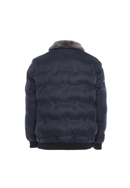 Mozzaar Men's Quilted Jacket With Faux Fur Collar